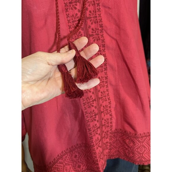 Madewell Women’s Medium Top Camellia Boho Embroidered Oversized Red Tunic Cotton - Picture 9 of 13